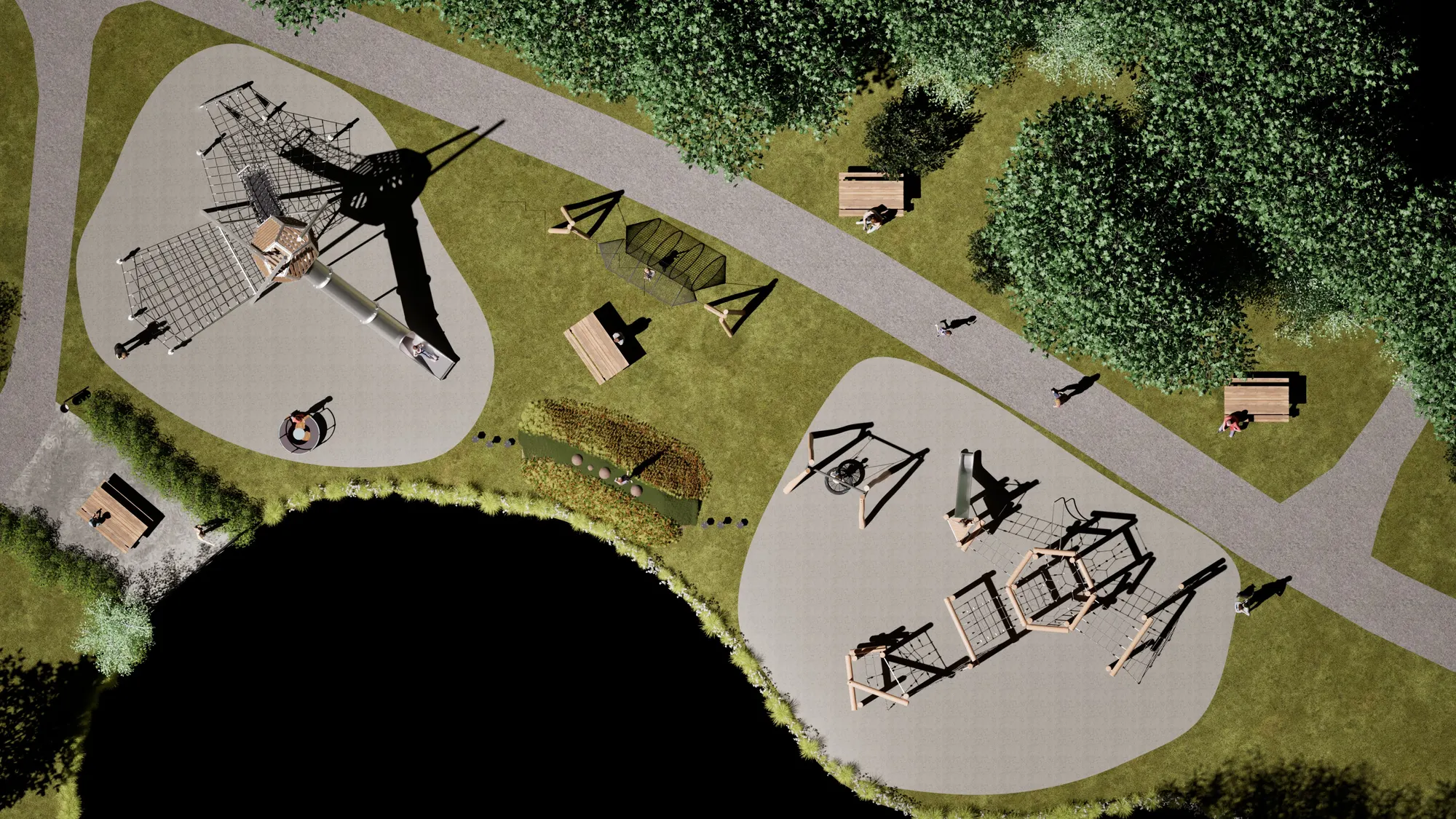 Top-down 3D-render af et landskabsprojekt scannet og modelleret af VizFab