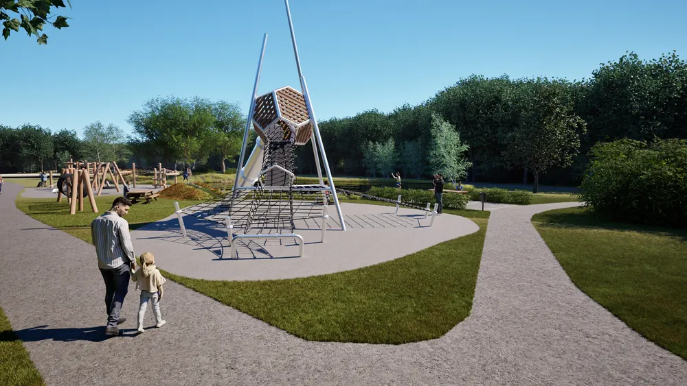 3D-render af tårn-installation i park